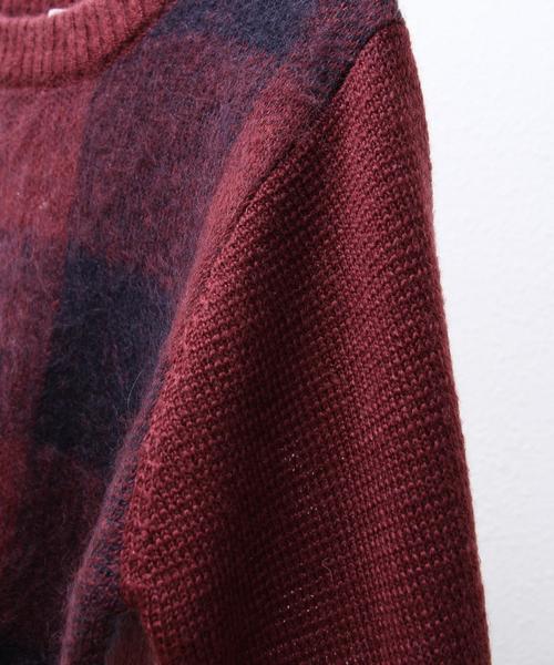 coen（コーエン）の「シャギーブロックチェッククルーネックニット（ニット/セーター・レディース・ダークグリーン/ワイン・LARGE/MEDIUM）」の8枚目の写真
