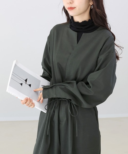 エステルツイルキーネックドロストオールインワン