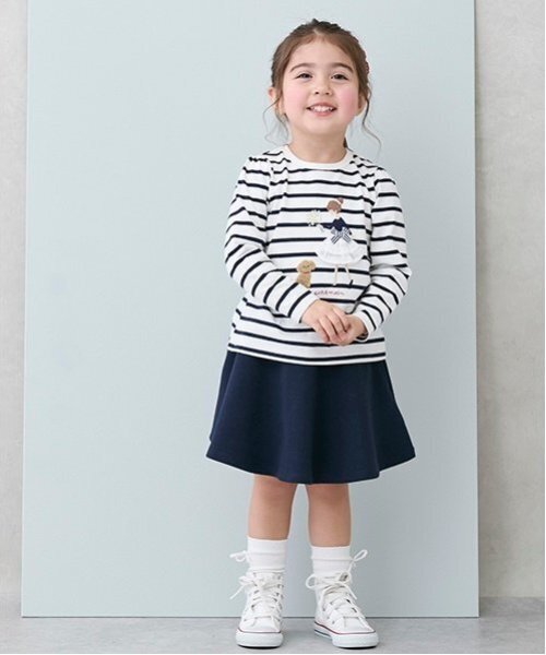 petit main（プティマイン）の「【リンク/防汚加工】フレアースカパン(キッズサイズ)（スカート・キッズ・グレー/ライトベージュ/ネイビー・110cm/100cm/130cm/90cm/80ｃｍ/120cm）」の3枚目の写真