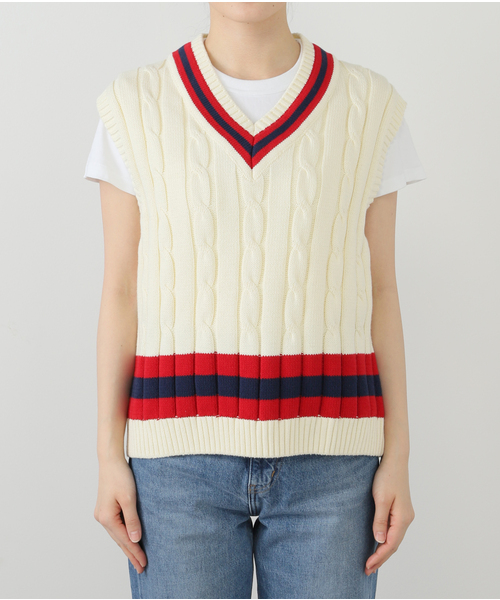 Spick & Span（スピックアンドスパン）の「OLDDERBY KNITWEAR/オールドダービーニットウェア  チルデンベスト（ベスト・レディース・ベージュ/アイボリー・MEDIUM）」の14枚目の写真