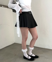 【ギークシック / インナーパンツ付き】 ダブルベルト ストライプ プリーツ ミニ スカート