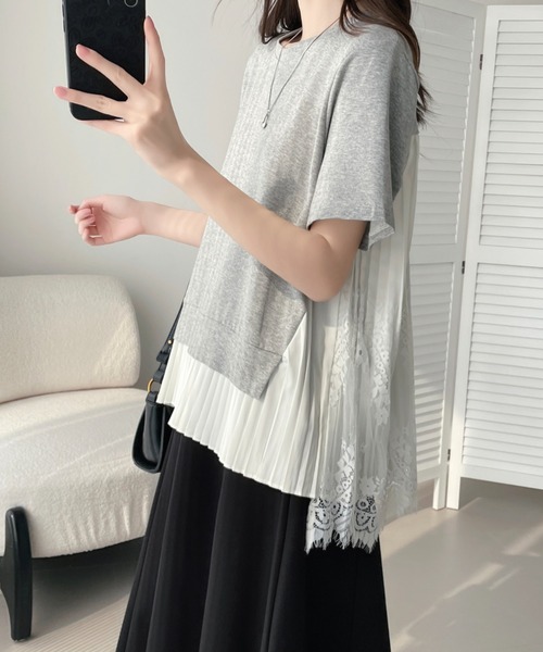 ABITOKYO(アビトーキョー)の「プリーツ切替半袖トップス(Tシャツ/カットソー・レディース・グレー/ブルー/ホワイト/ブラック・FREE)」の3枚目の写真
