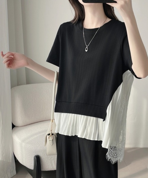 ABITOKYO(アビトーキョー)の「プリーツ切替半袖トップス(Tシャツ/カットソー・レディース・グレー/ブルー/ホワイト/ブラック・FREE)」の7枚目の写真