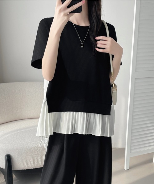 ABITOKYO(アビトーキョー)の「プリーツ切替半袖トップス(Tシャツ/カットソー・レディース・グレー/ブルー/ホワイト/ブラック・FREE)」の8枚目の写真