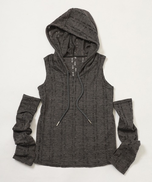 SPIRALGIRL(スパイラルガール)の「アームウォーマー付きダメージニット(ニット/セーター・レディース・ピンク/ベージュ/グレー・FREE)」の6枚目の写真