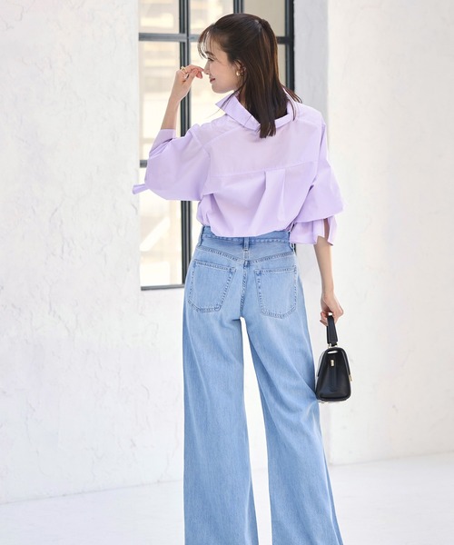 RUIRUE BOUTIQUE（ルイルエブティック）の「洗える ｜ 2way プレシャス スタンダード シャツ ( ボウタイ 付 ) ｜ レディース ボウタイブラウス 体型カバー 長袖 オフィスカジュアル 無地 トップス シャツ（シャツ/ブラウス・レディース・アッシュ/ライトイエロー/ブラック/ラベンダー/ピンク/ホワイト・M/L）」の21枚目の写真