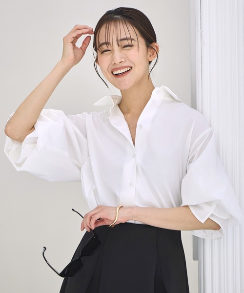 ルイルエブティック RUIRUE BOUTIQUE 【洗える】2way ダブルペプラム シャツブラウス（ボウタイ付） （ホワイト） ルイルエブティック RUIRUE BOUTIQUE 【洗える】サイドボウタイ