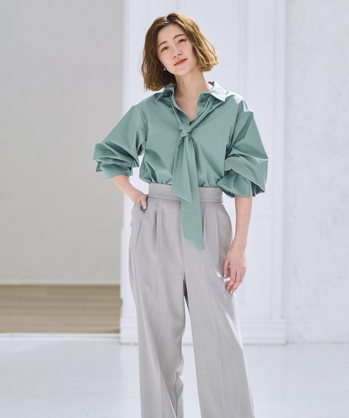 ルイルエブティック RUIRUE BOUTIQUE ボウタイブラウス （グレーカーキ） ルイルエブティック RUIRUE BOUTIQUE 洗える ｜ 長袖ボウタイ