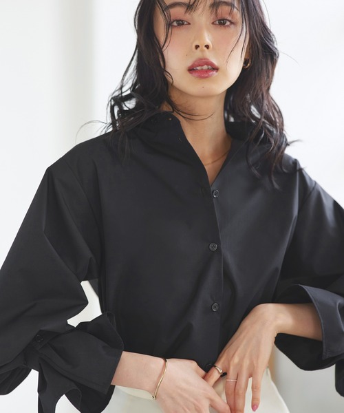 RUIRUE BOUTIQUE（ルイルエブティック）の「洗える ｜ 2way プレシャス スタンダード シャツ ( ボウタイ 付 ) ｜ レディース ボウタイブラウス 体型カバー 長袖 オフィスカジュアル 無地 トップス シャツ（シャツ/ブラウス・レディース・アッシュ/ライトイエロー/ブラック/ラベンダー/ピンク/ホワイト・M/L）」の16枚目の写真