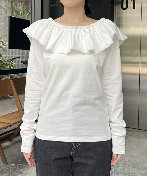 CAPRICIEUX LE'MAGE(カプリシューレマージュ)の「フリル2WAYロンT(Tシャツ/カットソー・レディース・オフホワイト/ブラック・FREE)」の14枚目の写真