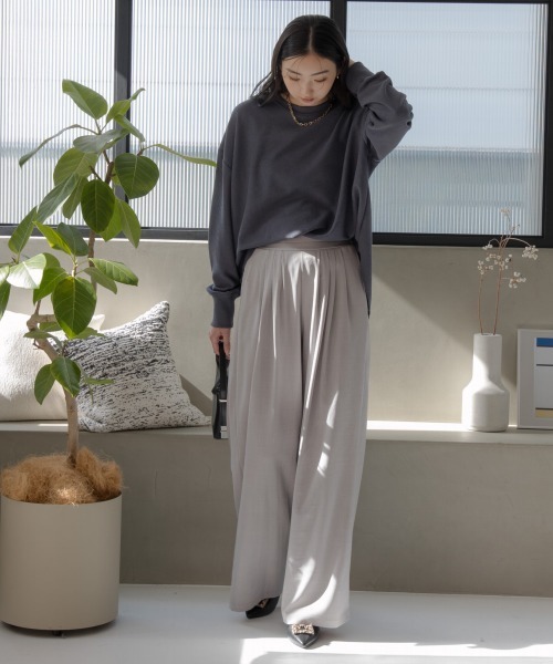 slattgir(スラットジール)の「高身長 タックリラックスワイドパンツ(トールサイズ) Essenave≪動画あり≫(その他パンツ・レディース・ライトグレー/ブラウン・M/L/LL/3L/4L/5L)」の4枚目の写真