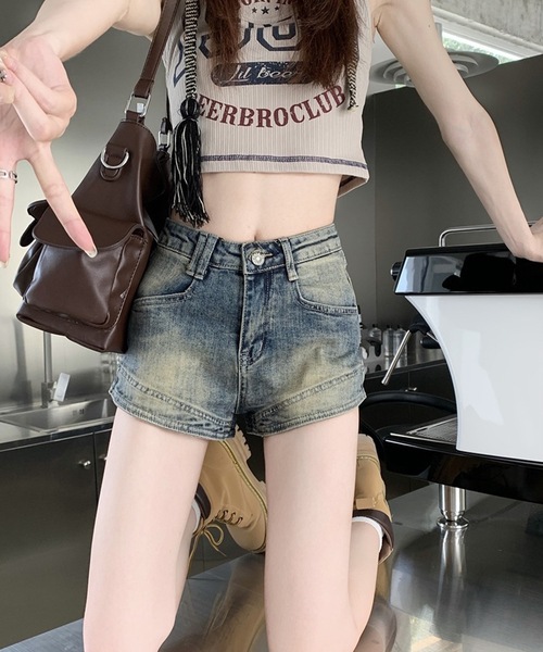 Lace Ladies（レースレディース）の「ユーズド風 ハイウエスト デニム ショート パンツ（デニムパンツ・レディース・ブルー・S/M/L/XL）」の3枚目の写真