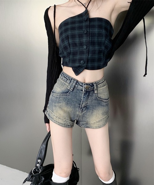 Lace Ladies（レースレディース）の「ユーズド風 ハイウエスト デニム ショート パンツ（デニムパンツ・レディース・ブルー・S/M/L/XL）」の6枚目の写真