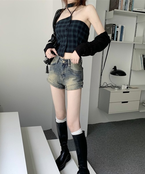 Lace Ladies（レースレディース）の「ユーズド風 ハイウエスト デニム ショート パンツ（デニムパンツ・レディース・ブルー・S/M/L/XL）」の8枚目の写真