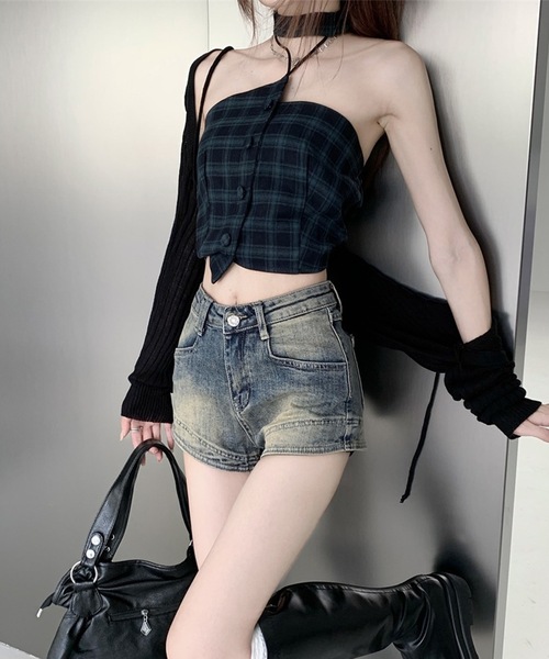 Lace Ladies（レースレディース）の「ユーズド風 ハイウエスト デニム ショート パンツ（デニムパンツ・レディース・ブルー・S/M/L/XL）」の9枚目の写真