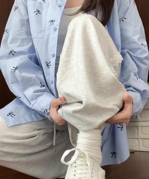 Mejoul（メジュール）の「ウエストサイドレース スウェットイージーパンツ（スウェットパンツ・レディース・ホワイト/ブラック/グレー/ライトグレー・L/M）」の12枚目の写真