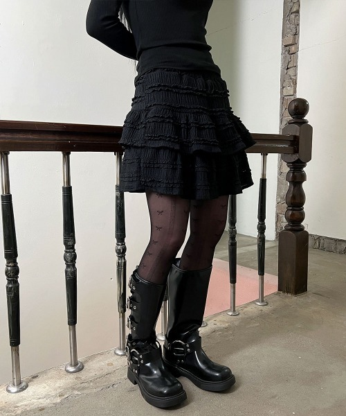 セール】【 インナーパンツ付き】 パンチングレース ティアード