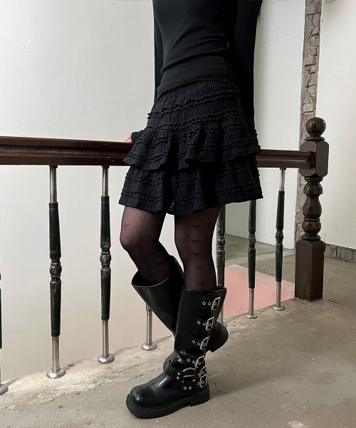 セール】【 インナーパンツ付き】 パンチングレース ティアード フリル