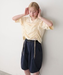 【forksy.】ドロストギャザー クロップド丈Ｔシャツ