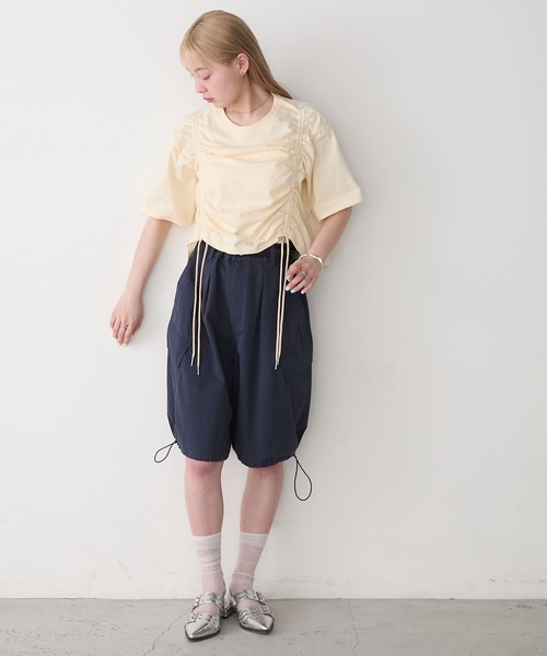 forksy.】ドロストギャザー クロップド丈Tシャツ forksy.│MONO-MART