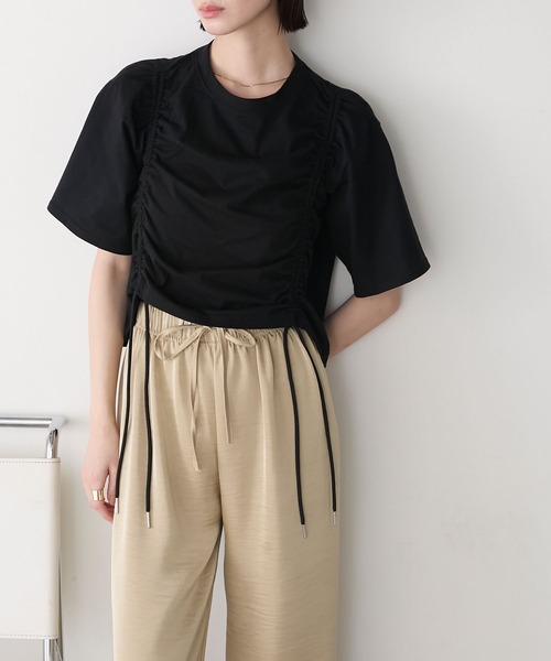 forksy.(フォルクシー)の「【forksy.】ドロストギャザー クロップド丈Tシャツ(Tシャツ/カットソー・レディース・ホワイト/ライトイエロー/ブルー/ブラック・FREE)」の17枚目の写真