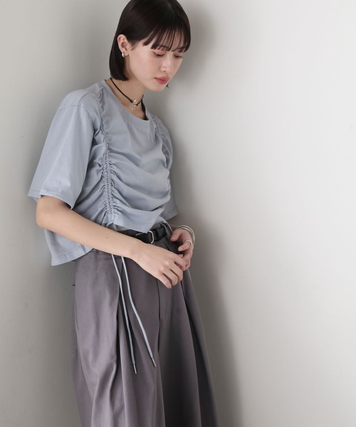 forksy.】ドロストギャザー クロップド丈Tシャツ forksy.│MONO-MART