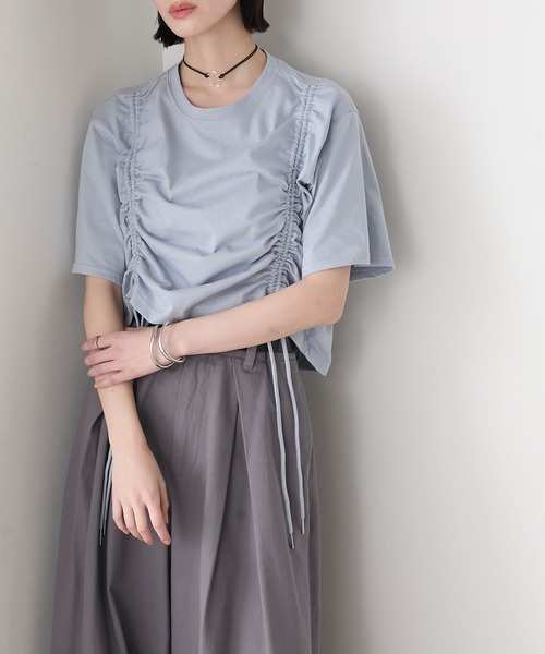 forksy.】ドロストギャザー クロップド丈Tシャツ forksy.│MONO-MART