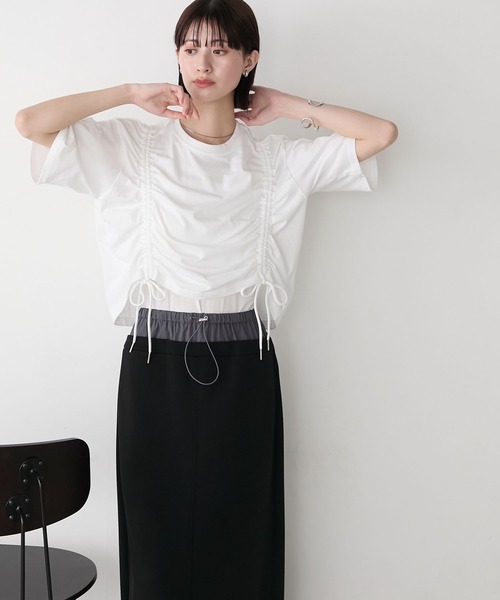forksy.(フォルクシー)の「【forksy.】ドロストギャザー クロップド丈Tシャツ(Tシャツ/カットソー・レディース・ホワイト/ライトイエロー/ブルー/ブラック・FREE)」の8枚目の写真