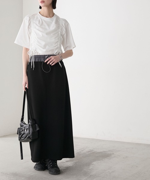 forksy.(フォルクシー)の「【forksy.】ドロストギャザー クロップド丈Tシャツ(Tシャツ/カットソー・レディース・ホワイト/ライトイエロー/ブルー/ブラック・FREE)」の12枚目の写真