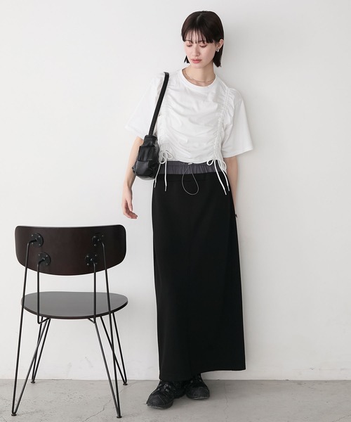 forksy.(フォルクシー)の「【forksy.】ドロストギャザー クロップド丈Tシャツ(Tシャツ/カットソー・レディース・ホワイト/ライトイエロー/ブルー/ブラック・FREE)」の15枚目の写真