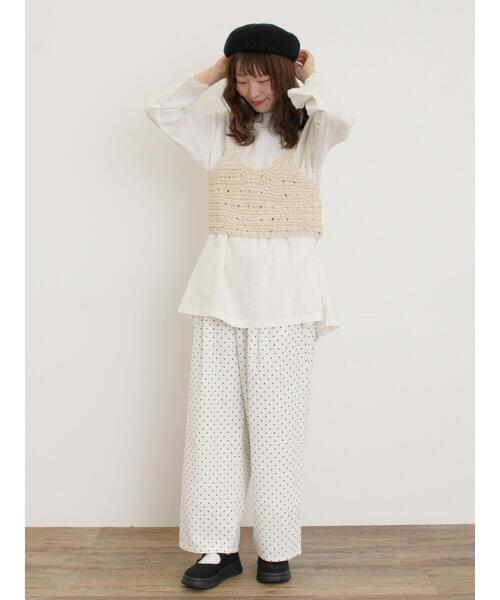 Samansa Mos2（サマンサ モスモス）の「【M/Lサイズ】ドット柄ストレートパンツ（その他パンツ・レディース・ベージュ/オフホワイト/ブラック・M/L）」の6枚目の写真