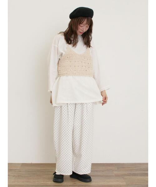 Samansa Mos2（サマンサ モスモス）の「【M/Lサイズ】ドット柄ストレートパンツ（その他パンツ・レディース・ベージュ/オフホワイト/ブラック・M/L）」の8枚目の写真