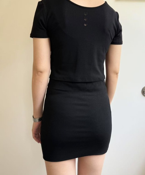 hugi(ハギ)の「TRIPLE HEART MINI SKIRT/トリプルハートミニスカート(スカート・レディース・グレー/ブラック・FREE)」の7枚目の写真
