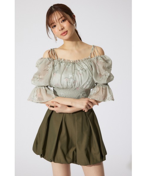 rienda（リエンダ）の「パフスリーブシャーリングブラウス　シアートップス 夏服 半袖（シャツ/ブラウス・レディース・ブラック/ライトイエロー/ベージュ・SMALL/MEDIUM）」の4枚目の写真