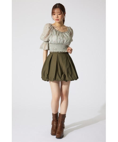 rienda（リエンダ）の「パフスリーブシャーリングブラウス　シアートップス 夏服 半袖（シャツ/ブラウス・レディース・ブラック/ライトイエロー/ベージュ・SMALL/MEDIUM）」の7枚目の写真