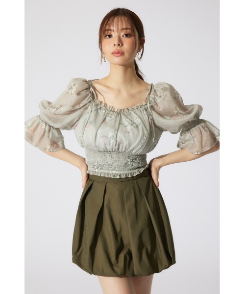 rienda（リエンダ）の「パフスリーブシャーリングブラウス　シアートップス 夏服 半袖（シャツ/ブラウス・レディース・ブラック/ライトイエロー/ベージュ・SMALL/MEDIUM）」の10枚目の写真