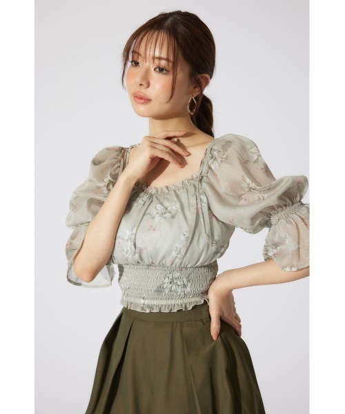 rienda（リエンダ）の「パフスリーブシャーリングブラウス　シアートップス 夏服 半袖（シャツ/ブラウス・レディース・ブラック/ライトイエロー/ベージュ・SMALL/MEDIUM）」の11枚目の写真