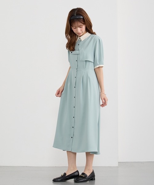 NICOLE CLUB(ニコル クラブ)の「フロントタブデザインワンピース(ワンピース・レディース・ベージュ/グリーン/ブルー・MEDIUM)」の3枚目の写真