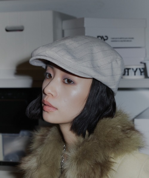 DTYYPE（ドタイプ）の「ピンストライプハンチング帽（ハンチング/ベレー帽・レディース・ブラック/ナチュラル・FREE）」の2枚目の写真