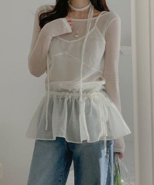 Achic(アシック)の「ギンガムチェックキャミ(Tシャツ/カットソー・レディース・ダークブルー/ホワイト・M)」の1枚目の写真