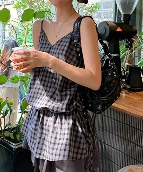 Achic(アシック)の「ギンガムチェックキャミ(Tシャツ/カットソー・レディース・ダークブルー/ホワイト・M)」の3枚目の写真