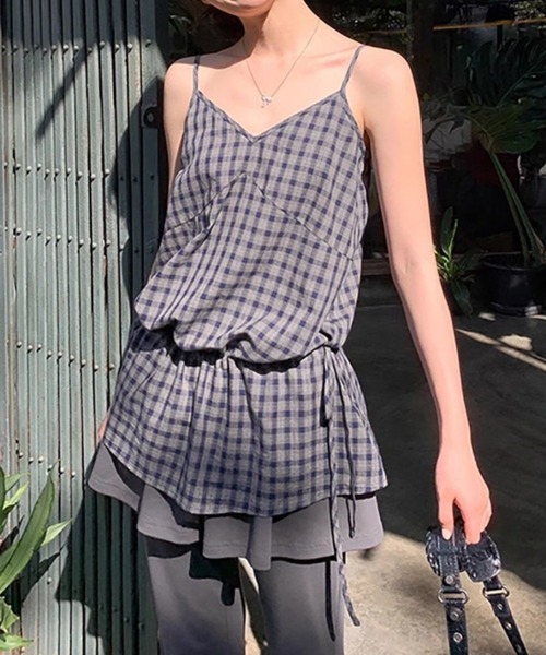 Achic(アシック)の「ギンガムチェックキャミ(Tシャツ/カットソー・レディース・ダークブルー/ホワイト・M)」の4枚目の写真