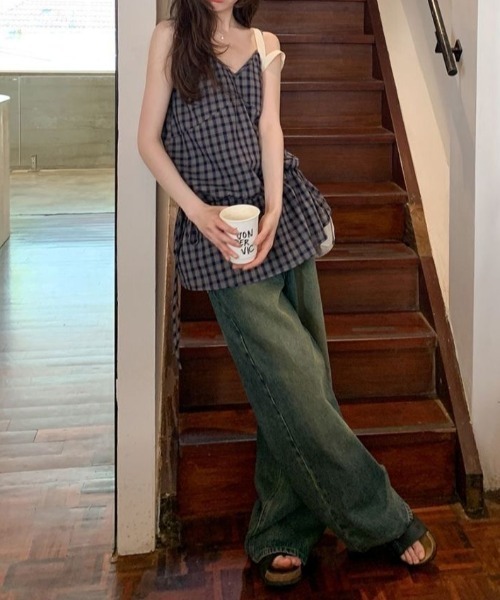 Achic(アシック)の「ギンガムチェックキャミ(Tシャツ/カットソー・レディース・ダークブルー/ホワイト・M)」の11枚目の写真