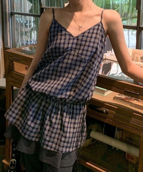 Achic(アシック)の「ギンガムチェックキャミ(Tシャツ/カットソー・レディース・ダークブルー/ホワイト・M)」の17枚目の写真