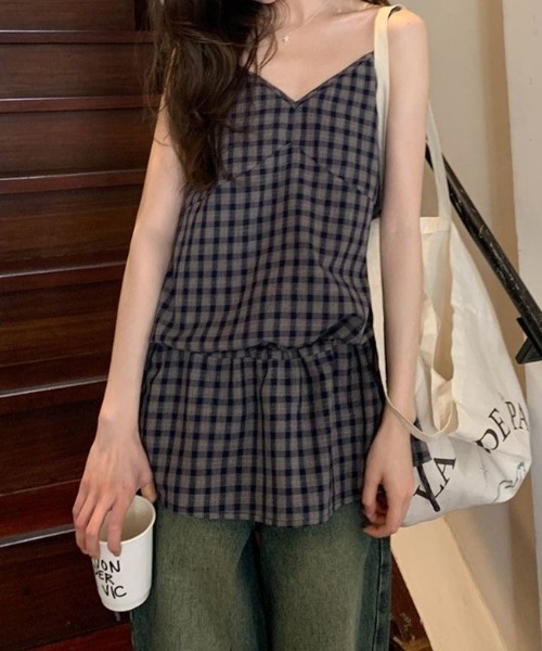 Achic(アシック)の「ギンガムチェックキャミ(Tシャツ/カットソー・レディース・ダークブルー/ホワイト・M)」の19枚目の写真