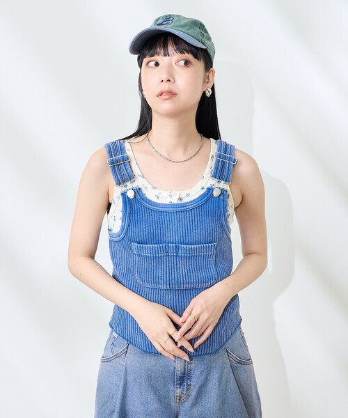 FREAK'S STORE(フリークスストア)の「パウダーブリーチ アーミーリブサロペット風ベスト(ベスト・レディース・ブルー/ブラック・フリ-)」の8枚目の写真
