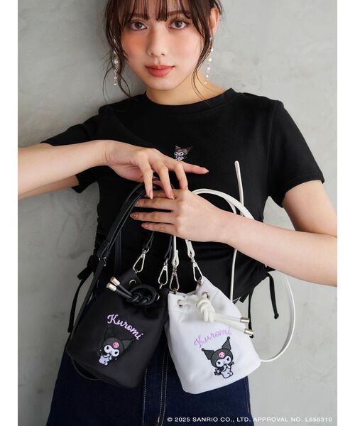 AIR SPACE × サンリオ KUROMI刺繍ロゴ クロップドTシャツ メロクロコラボ】クロミワンポイント刺繍クロップドTシャツ（T