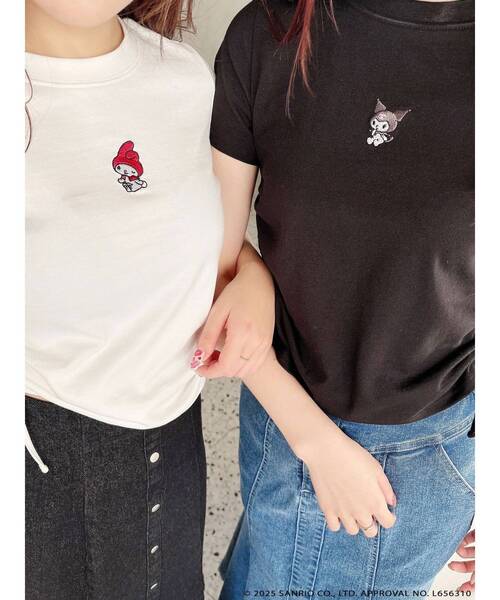 AIR SPACE × サンリオ クロミちゃん刺繍ロゴ クロップドTシャツ メロクロコラボ】クロミワンポイント刺繍クロップドTシャツ(T