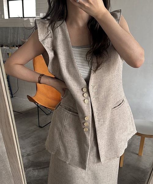 WILLFULLY（ウィルフリー）の「fringe jacquard zip knit vest