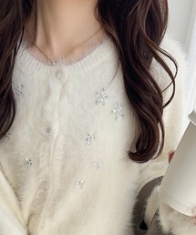 【mily bilet】ふわっと贅沢、きらめきビジューが映えるシャギーカーデ♪フェザーシャギーニットカーディガン